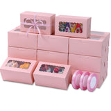 Ybaoo 65 PCS Pink Cookie Boxes with Window - 6.29x3.54x2.95 Inches Bakery, Treat, Dessert, Pie, Donuts, Macaroon, Cupcake, Small