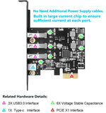 Yeeliya PCIe USB Card 4-Ports(1x USB-C - 3X USB-A) USB 3.0 Expansion Card PC Internal USB hub for Windows 10/8/7 and MacPro 4.1/