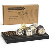 Samplife Coin Rack,Challenge Coins Display Stand Shelves Wooden Army Collectible Military Coins Holder Rack Case 6 Row Display American Flag
