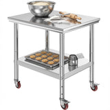 DWVO 30x24in Stainless Steel Table, NSF Metal Prep Worktable with Adjustable Shelf & Wheels for Kitchen Restaurant Hotel Garage 