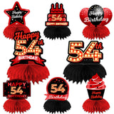 Happy 54th Birthday Red and Black Table Honeycomb Centerpieces Balloons Theme Decor Table Decorations Table Toppers for Girls Wo