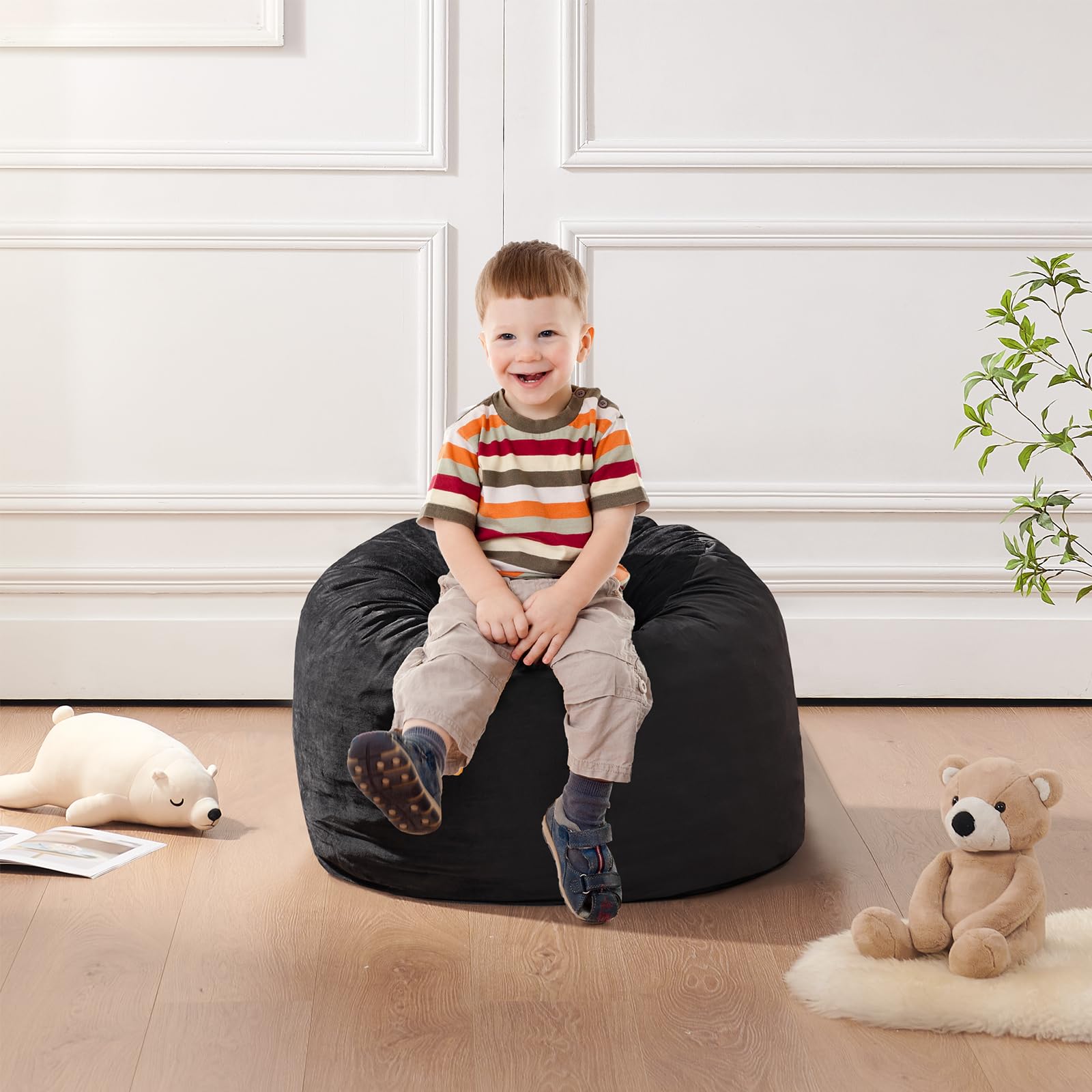 ILPEOD Bean Bag Chairs for Kids - Memory Foam Furniture BeanBag Chair - Kids/Teens Sofa with Soft Micro Fiber Cover - Round Fluf