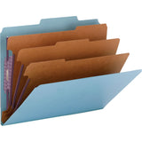 EightSection Pressboard Top Tab Classification Folders with Safeshield Fasteners, 3 Dividers, Letter Size, Blue, 10/Box