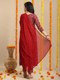 Gosriki Women'S Rayon Blend Anarkali Printed Kurta With Pant & Dupatta (Dabu Red-Vks06-Gs_L_Red_Large),Red,,B0DK9QCRZR
