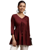 Libas Women'S Silk Blend Solid Regular Kurti (29143 Burgundy