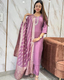 Anni Designer Women'S Rayon Blend Embroidered Straight Kurta With Pant & Dupatta (Nagari Purple_4Xl_Purple_Xxxx-Large),Purple,4XL,Rayon Blend,Regular,