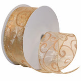 Morex Ribbon 7416.60/50623 Swirl 2.5 X 50 YD Nylon Sheer Curling Wired Glitter Ribbon, Gold/Bronze, Holiday Ribbons for Crafts