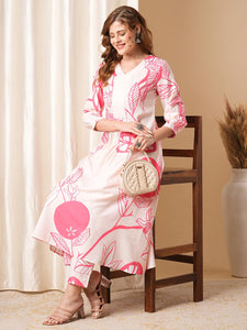 Anni Designer Women'S Cotton Blend Anarkali Printed Kurta With Pant (Santra Pink_S_Pink_Small),Pink,S,,,