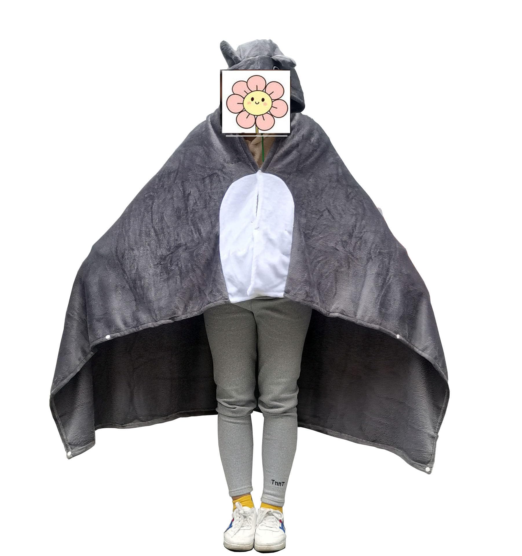 Anime Throw Blanket Flannel Fleece Blanket Cosplay Hooded Cloak Fluffy Shawl Wrap Nap Quilt (67''X35.5'', Gray)