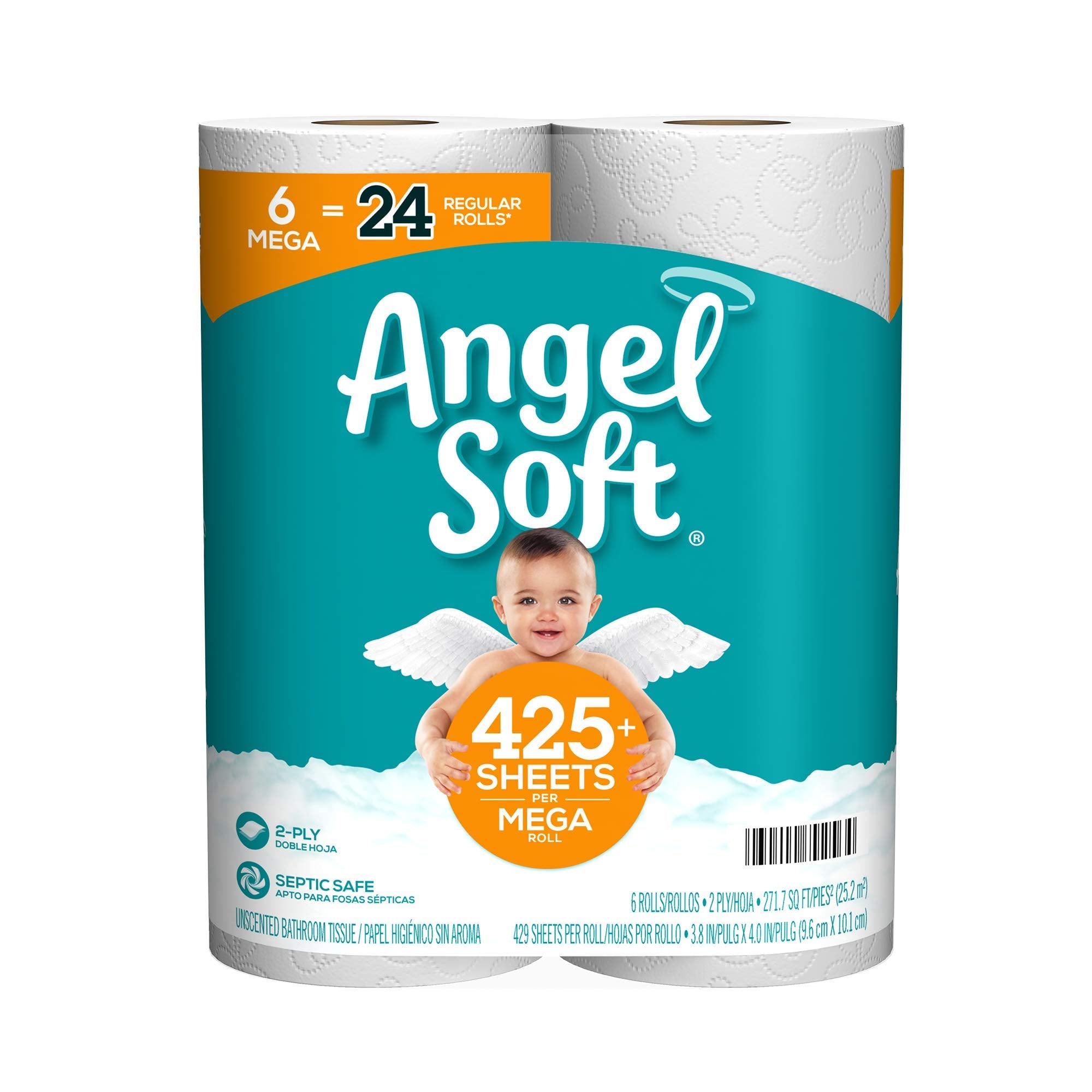 Angel Soft, Toilet Paper, Mega Rolls, 6 Count of 429 2-Ply Sheets Per Roll