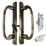 8.5 Legacy Sliding Patio Glass Door Handle Set - Offset Latch, Non-Keyed, Antique Brass - Sash Controls 2265 Handle & 45 Mortise