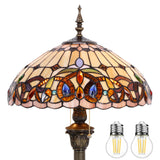 WERFACTORY Tiffany Floor Lamp Serenity Victorian Stained Glass Standing Reading Light 16X16X64 Inches Antique Pole Corner Lamp D
