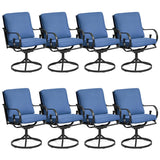 MELLCOM Patio Swivel Chair Set of 8, Heavy Duty Outdoor Dining Chairs with Thickened Cushions, Metal Patio Chairs Gentle Rocker 