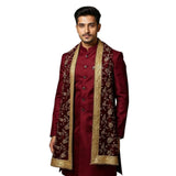 Krypmax MenS Narrow Velvet Stole Dupatta With Printed Design Golden Border For Kurta/Sherwani/Achkan/Suit (Length 2.5M, Width