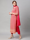 Anni Designer Women'S Cotton Blend Floral Printed Straight Kurta With Pants & Dupatta (Dumas-Pink-Nw_L_Pink_Large),Pink,L,Cotton Blend,Regular,Dupatta