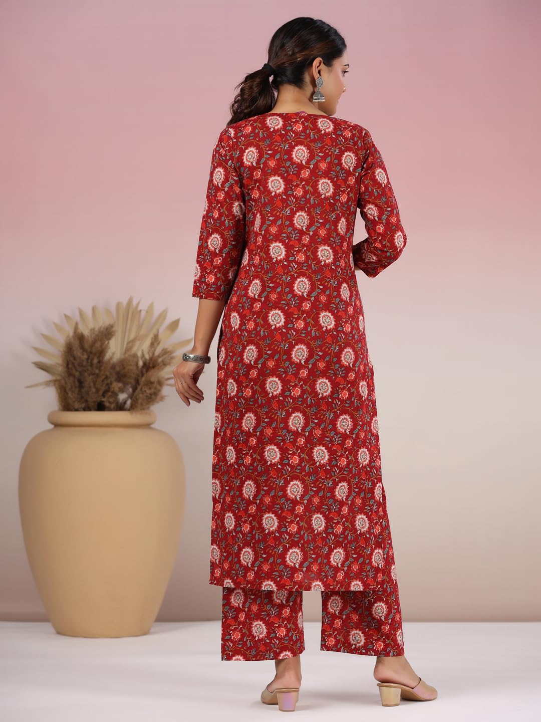 Gosriki Women'S Rayon Blend Straight Printed Kurta With Palazzo (Peton Red-Gs_Xxl_Red_Xx-Large),Red,2,B0CYGJR2KQ