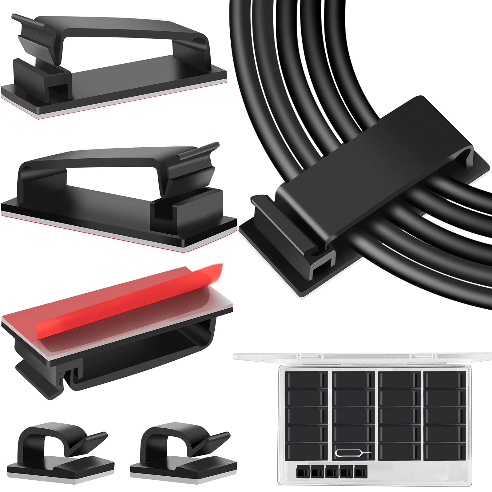 Cable Management Clips, Large Cord Clips for Under Desk Wire Management, Adhesive Organizer Multiple Cord (Computer/PC, Network,