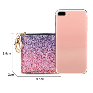 GEEAD Small Glitter Wallet for Women Mini Coin Purse Pouches with Key Ring for Christmas