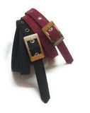 Generic Womens Formal Casual Denim Material Jeans Belts 2Pcs Black And Maroon