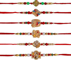 Store Indya Rakhi Set Of 6 For Brother, Bhai A Traditional Symbol Of Love, Blessings, And Togetherness (Design 2),Nylon,Multicolor
