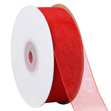 SOFIRE Red Sheer Chiffon Ribbon Organza Ribbon, 1 Inch Wide 50 Yards (Red)