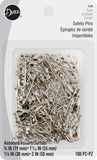 Dritz 1460 Safety Pins, Nickel Plated Steel, Assorted Sizes (100Count)