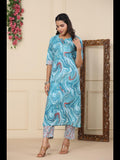 Gosriki Women'S Cotton Blend Printed Straight Kurta With Pant (Charan-Sky-Gs_Xxl_Sky Blue_Xx-Large),Sky Blue,2,B0CDPS9D7B