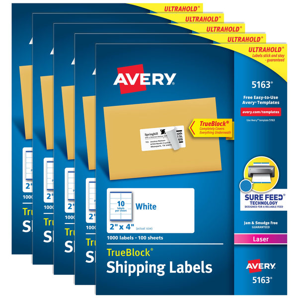 Avery Printable Shipping Labels with Sure Feed, 2 x 4 Customizable Sti ...