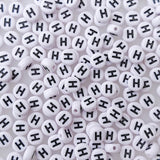 200+ Pieces 4x7mm Single H Letter Beads for Jewelry Making, White Round Acrylic Bulk Alphabet (Black on White)
