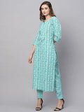 Anni Designer Women'S Cotton Blend Straight Printed Kurta With Pant (Ubika Light Blue_S_Light Blue_Small),Light Blue,S,Cotton Blend,Regular,Kurta