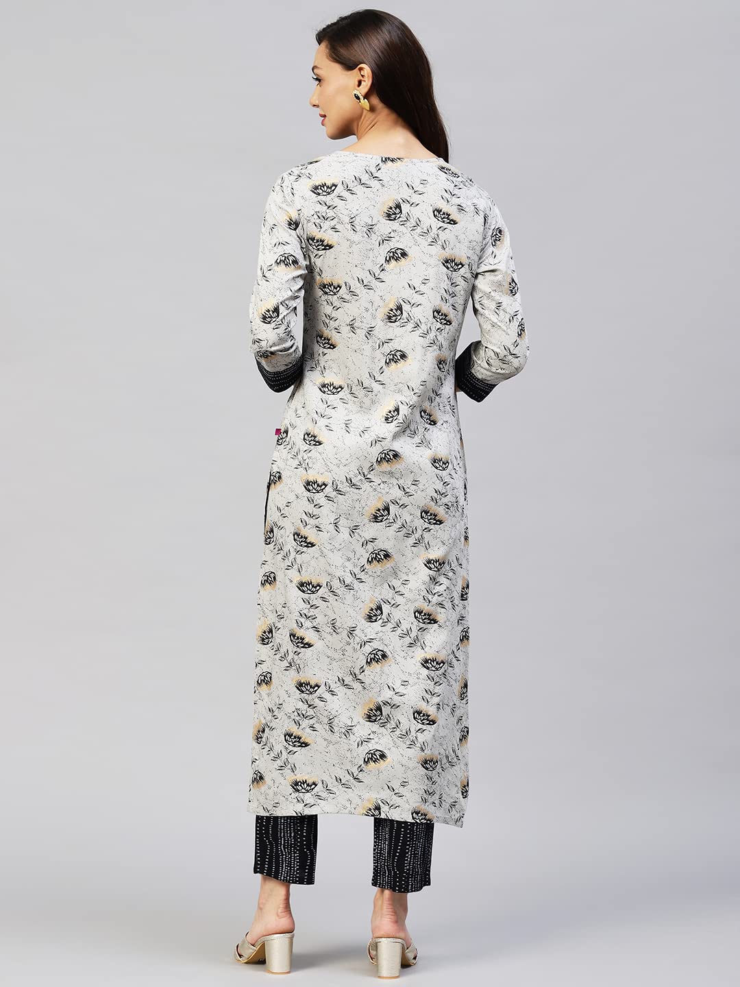 Gosriki Women'S Cotton Blend Straight Printed Kurta With Pant (Lucifer Grey_Xl-Go_Grey_X-Large),Grey,,B0BBVSN8Z1