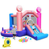 OLAKIDS Inflatable Bounce House, Princess Pink Jumping Castle Kids Candyland with Slide Ball Pit Basketball Rim, Indoor Outdoor 