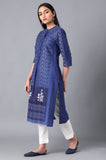 W Blue Floral Printed Cotton Regular Kurta For Women Blue S