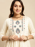Rangita Off White Cotton Calf Length Embroidered Anarkali Kurti For Women | Kurta For Women_3Xl Off White 3Xl 630221455822G