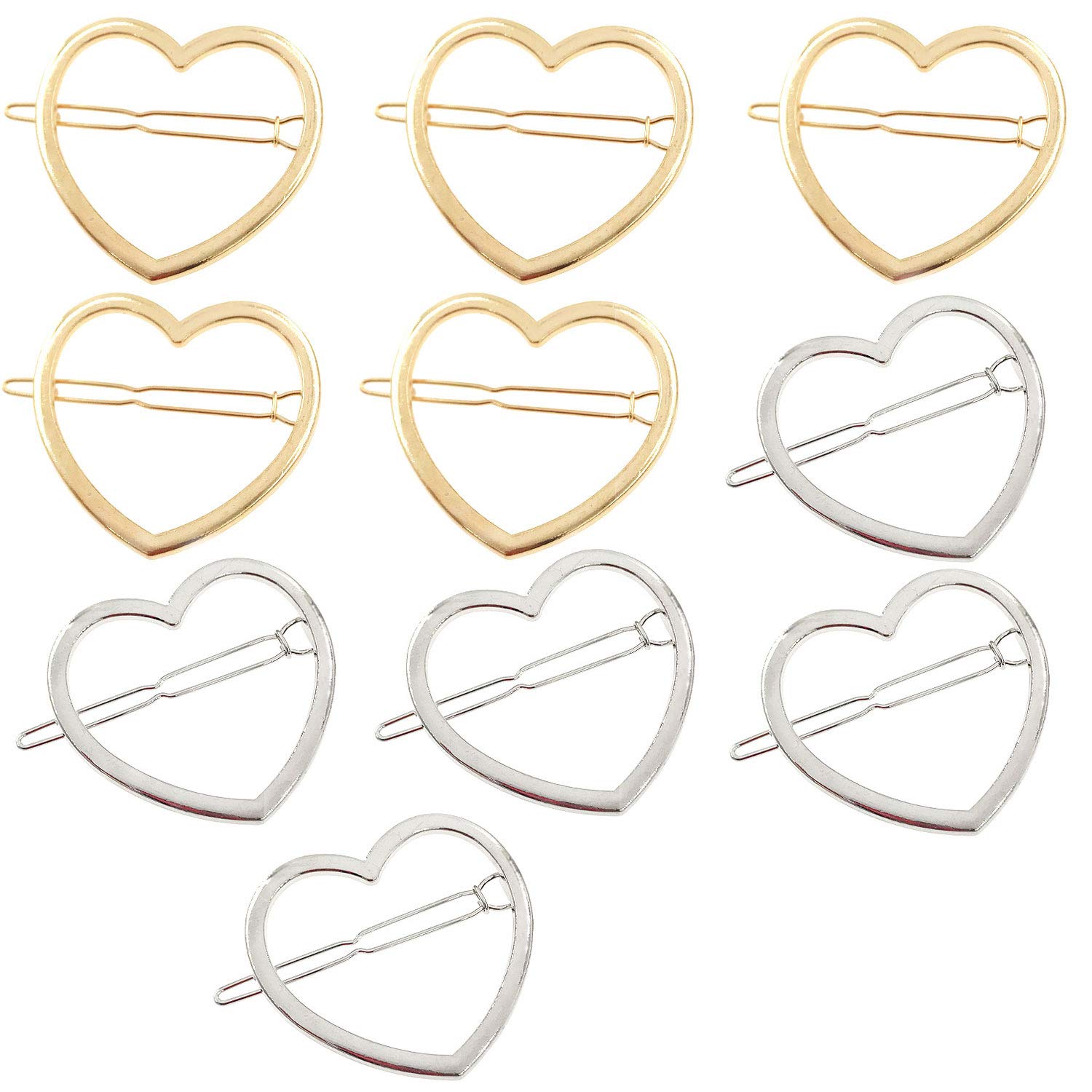 10 Pcs Hollow Smooth Love Heart Hair Pins Clip - Fashion Cute All-Match Hairpin Side Clamp Liu Hai Horse Tail Clip for Women Lad