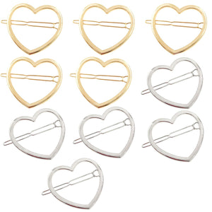 10 Pcs Hollow Smooth Love Heart Hair Pins Clip - Fashion Cute All-Match Hairpin Side Clamp Liu Hai Horse Tail Clip for Women Lad