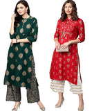 Gosriki Women'S Printed Straight Kurta With Palazzo (Khaman & Ankudi_Xxl) Multicolour,Multicolour,2,B091C43BSL