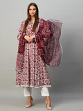 Anni Designer Women'S Rayon Blend Anarkali Printed Kurta With Pant & Dupatta (Yutika Wine-Nw_L_Wine_Large),Wine,L,,,