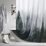 ORTIGIA 84 Inch Long Dark Green Misty Forest Shower Curtain for Bathroom, Nature Woodland Shower Curtain Set with Metal Hooks, D