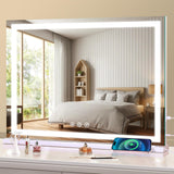 Large Lighted Vanity Mirror with Lights, 23 x 19 Light Up Make up Mirror with Smart Touch 3 Colors Dimmable, Tabletop or Wall-Mo