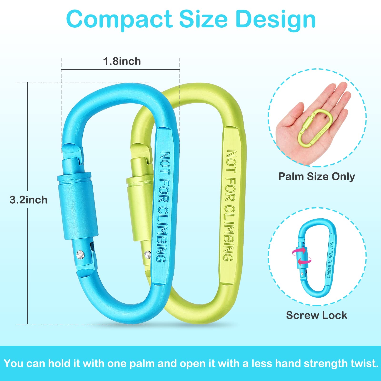 Craebuer 4 Pack Carabiner Clip, 3 inch Aluminum D-Ring Shape Locking Carabiners, Snap Hook Sport Accessories for Outdoor Camping