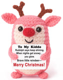 Stocking Stuffers for Teen Girls - Mini Crochet Reindeer Plush with Story Pun Card, Cute, Cozy Desk/Nightstand Decor, Secret San