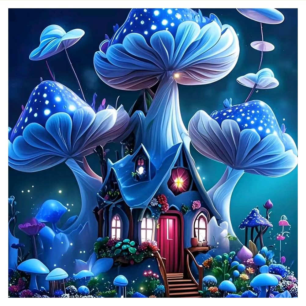 hill froeistung Mushroom Diamond Art Painting Kits for Adults, Fantasy Castle Diamond Art Kits Diamond Art for Adults Beginners,