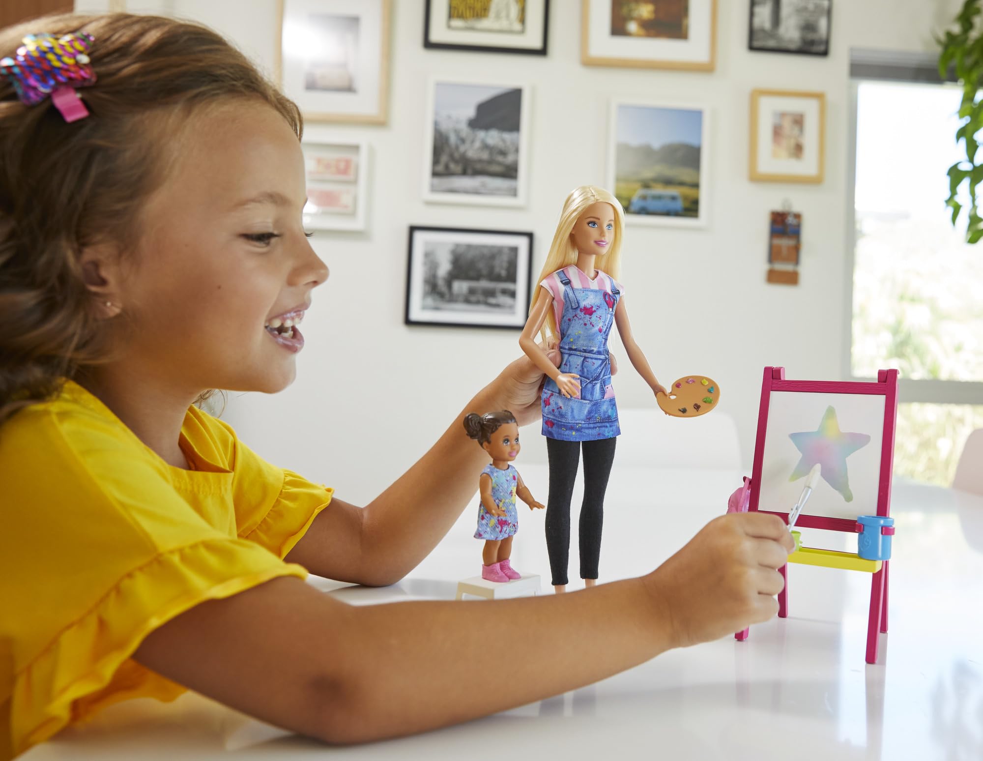 Barbie Careers Doll & Playset, Art Teacher Theme With Blonde Fashion Doll, 1 Small Doll, Color-Change Easel & Accessories