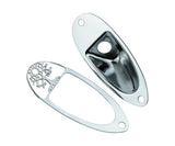 Guyker Guitar Input Jack Plate, Iron Oval Boat Shape Jackplate Socket Ferrule Output Curved GJ008 Chrome + GJ007 Cover Combo Set