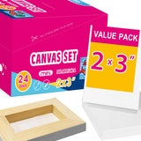 AUREUO Mini Stretched Canvas - 2x3 Inch/24 Pack - 2/5 Inch Profile Small Square Canvas - Gift Set Bulk Pack Canvases for Acrylic