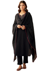 Gosriki Women'S Rayon Blend Embroidered Straight Kurta With Pant & Dupatta (Sikha Black-Gs_S_Black_Small),Black,,B0DP9ZMB7K