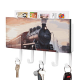 FCTVSKLN Key Hooks Steam Train Depart Sunset Printed Key Holder for Wall Key Holder Wall Mount with 5 Key Hooks