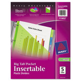 Avery 11902 Pocket Insertable Dividers, Plastic, 5Tab, MultiColor
