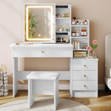 Memobarco Vanity Desk with Mirror and Lights, Makeup Vanity with 3 Adjustable Lighting Modes, Small Vanity Desk with Sliding Mir